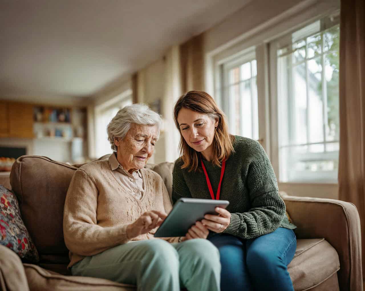Caregiver speaking with a colleague about meaningful support